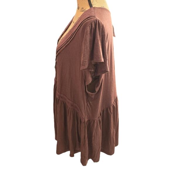 Torrid Chocolate Brown Knit V-Neck Lace Inset Babydoll Top Shirt Plus Size 3 3X - Picture 7 of 12